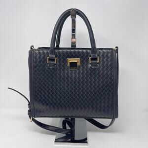 Steve Madden Black‎ Woven Faux Leather Top Handle Crossbody Gold Tone Hardware